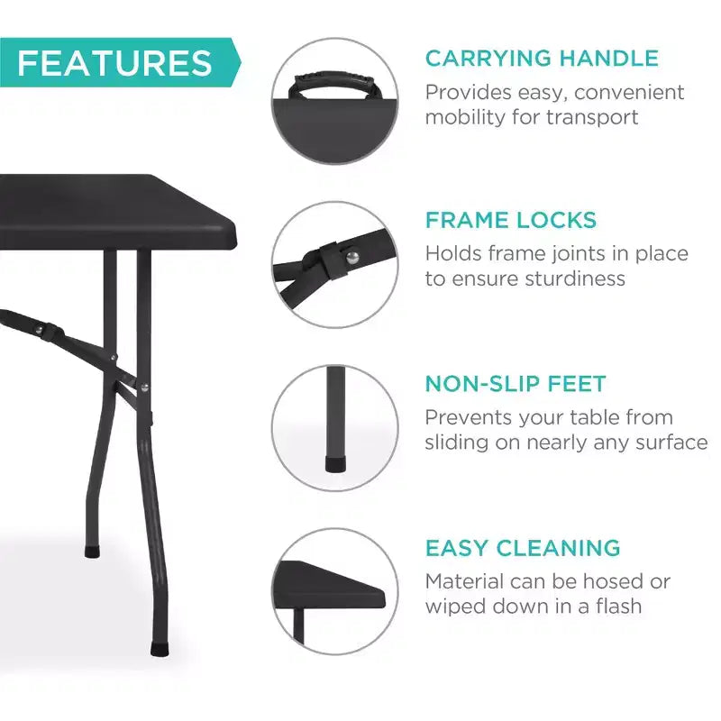 Best Choice Products Table pliante en plastique de 1,8 m, usage intérieur/extérieur robuste portable avec poignée, verrouillage