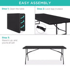 Best Choice Products Table pliante en plastique de 1,8 m, usage intérieur/extérieur robuste portable avec poignée, verrouillage