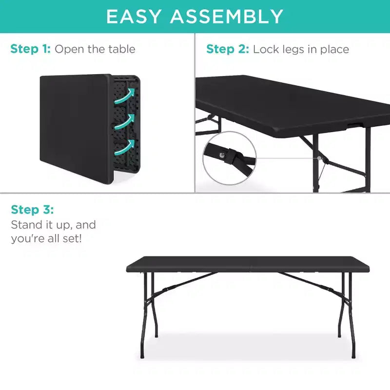 Best Choice Products Table pliante en plastique de 1,8 m, usage intérieur/extérieur robuste portable avec poignée, verrouillage