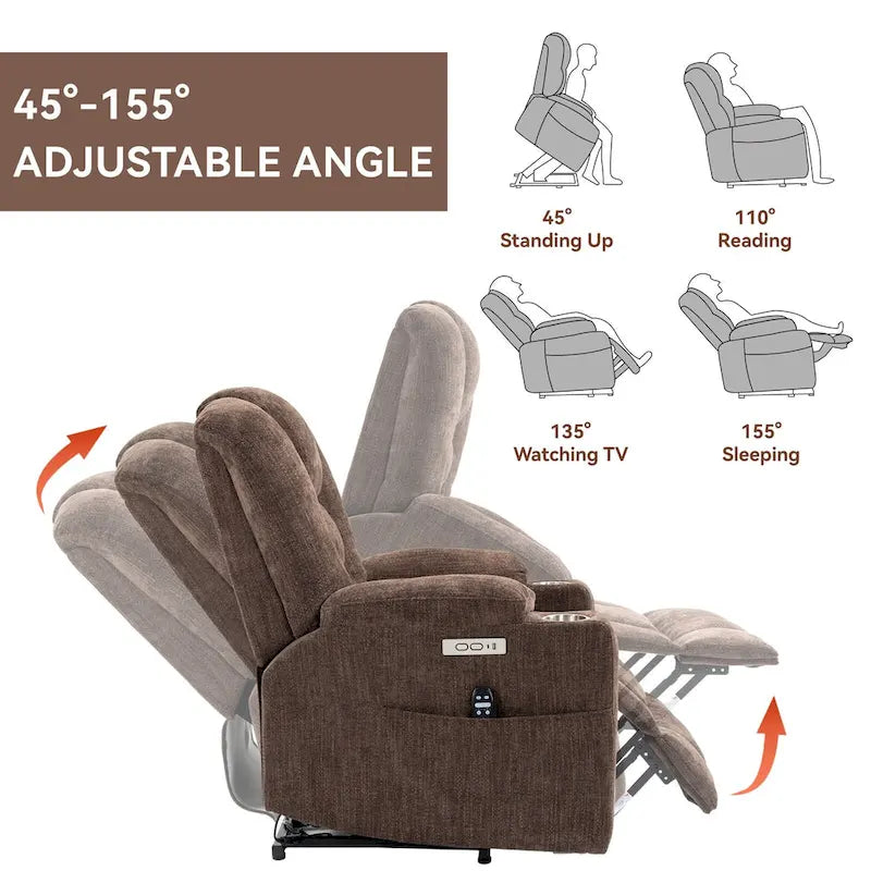 Power Lift Recliner Chair with Massage and Heat, Lazy Boy Overstuffed Wide Recliners w/USB, Type C Ports & 2 Steel Cup Holders