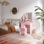 Makeup Vanity Set Table With LED Light &Mirror & Stool