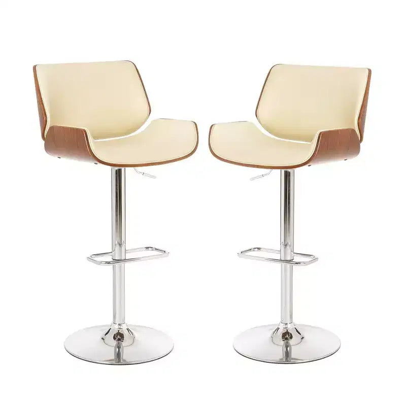 Set of 2 Leatherette Adjustable Height Swivel Bar Stools Chrome Plated Base - Glitzhome