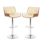 Set of 2 Leatherette Adjustable Height Swivel Bar Stools Chrome Plated Base - Glitzhome
