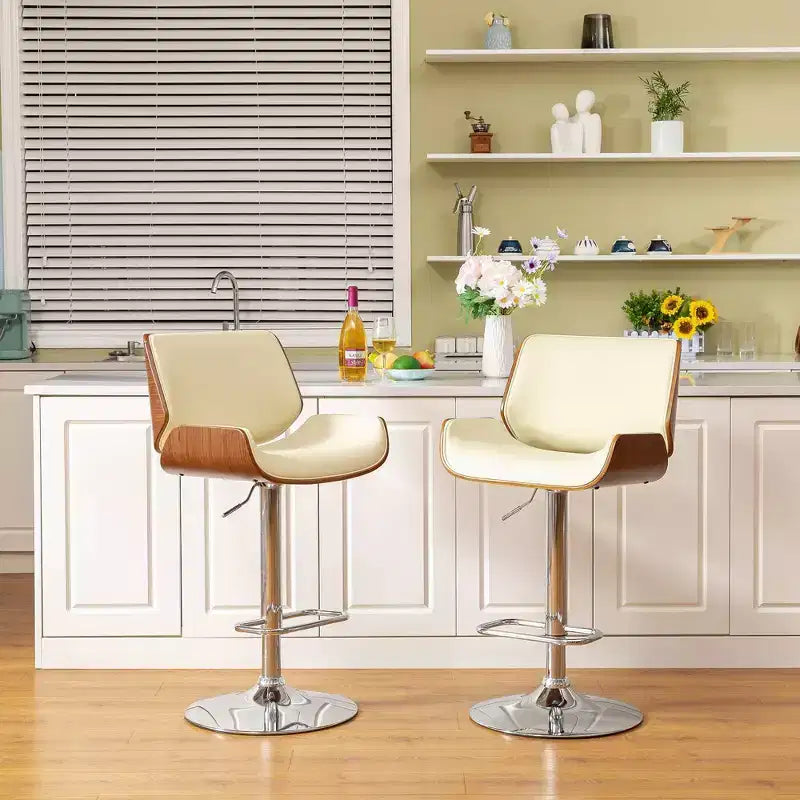 Lot de 2 tabourets de bar pivotants réglables en hauteur en similicuir avec base chromée - Glitzhome