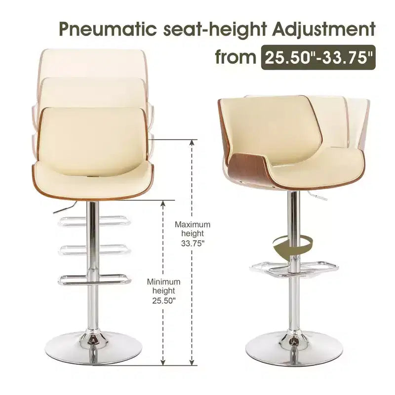 Lot de 2 tabourets de bar pivotants réglables en hauteur en similicuir avec base chromée - Glitzhome