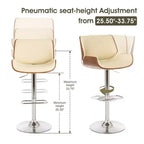 Lot de 2 tabourets de bar pivotants réglables en hauteur en similicuir avec base chromée - Glitzhome