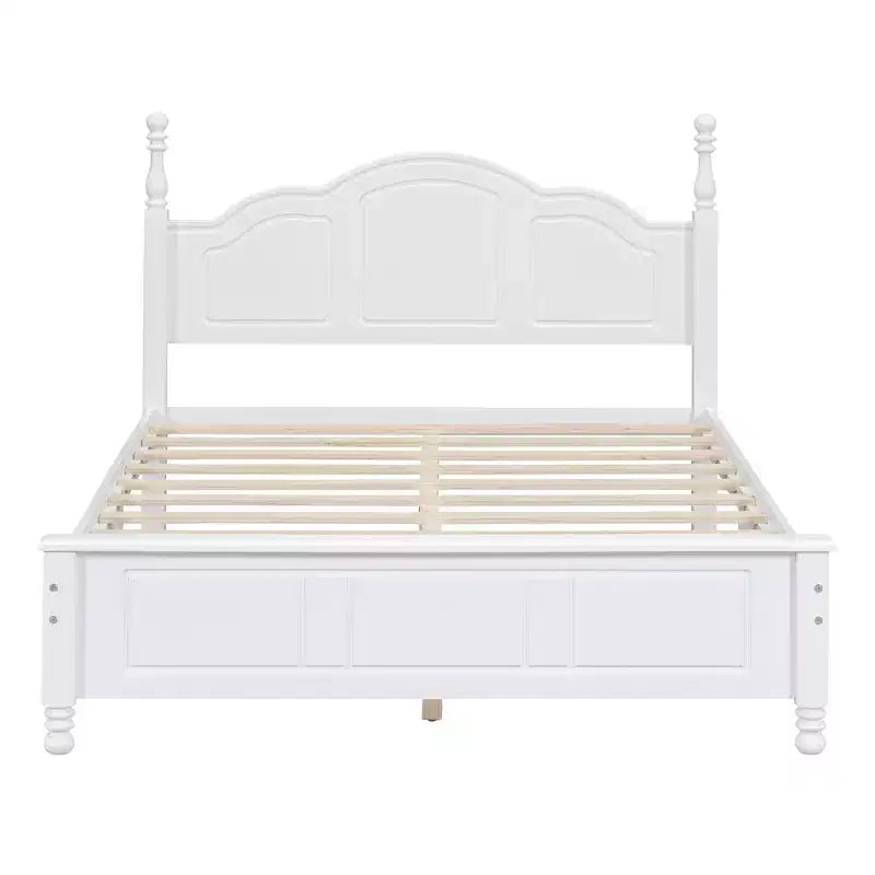 Cadre de lit plateforme en bois Queen/grand lit avec tête de lit de style rétro et support de lattes en bois-ModernLuxe