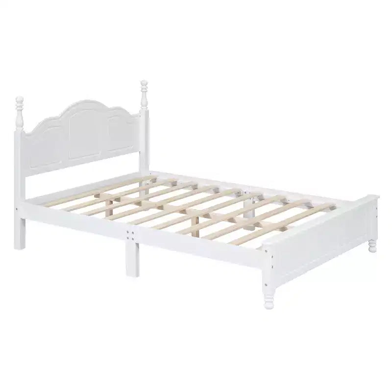 Cadre de lit plateforme en bois Queen/grand lit avec tête de lit de style rétro et support de lattes en bois-ModernLuxe
