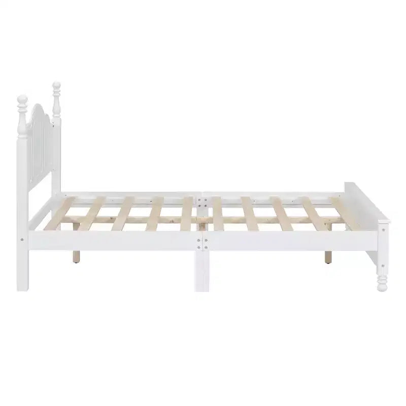 Cadre de lit plateforme en bois Queen/grand lit avec tête de lit de style rétro et support de lattes en bois-ModernLuxe