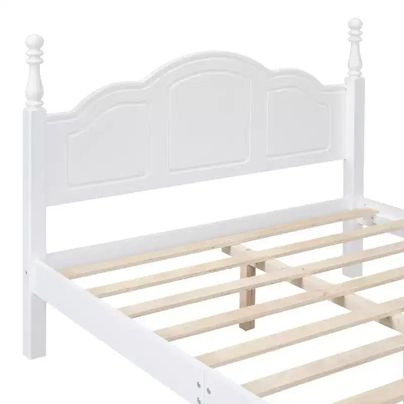 Cadre de lit plateforme en bois Queen/grand lit avec tête de lit de style rétro et support de lattes en bois-ModernLuxe