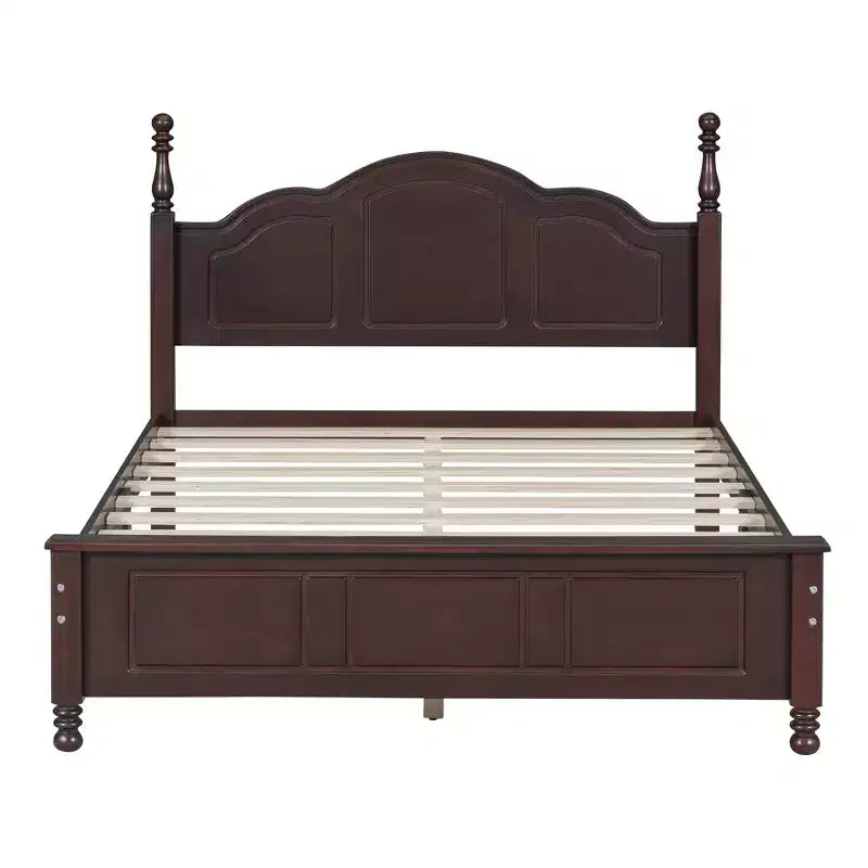Cadre de lit plateforme en bois Queen/grand lit avec tête de lit de style rétro et support de lattes en bois-ModernLuxe