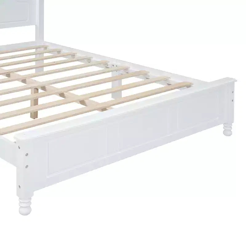 Cadre de lit plateforme en bois Queen/grand lit avec tête de lit de style rétro et support de lattes en bois-ModernLuxe