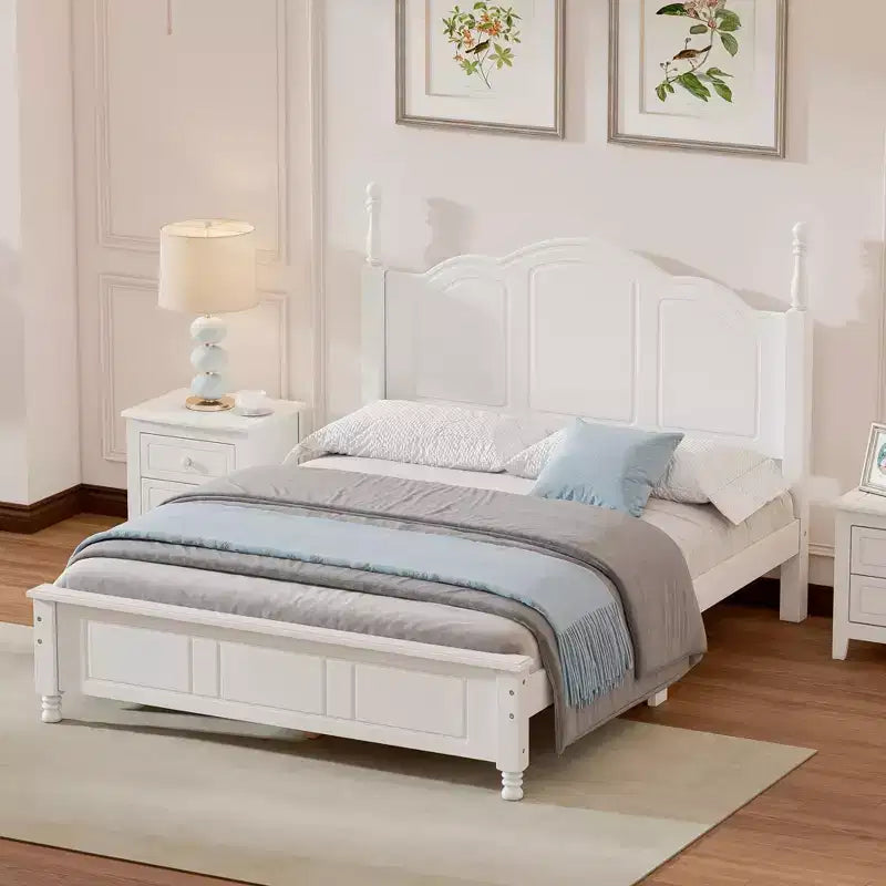 Cadre de lit plateforme en bois Queen/grand lit avec tête de lit de style rétro et support de lattes en bois-ModernLuxe