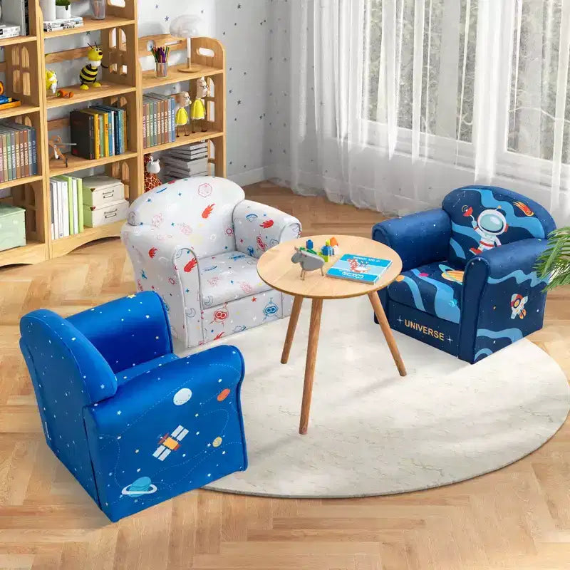 Costway Canapé pour enfants Fauteuil rembourré pour tout-petits avec accoudoirs et cadre en bois massif Bleu marine