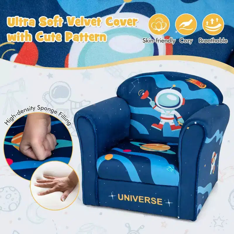 Costway Canapé pour enfants Fauteuil rembourré pour tout-petits avec accoudoirs et cadre en bois massif Bleu marine