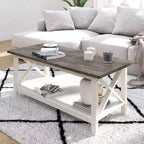 Table basse rustique Merrick Lane avec étagère inférieure, table d'appoint en bois massif de style ferme