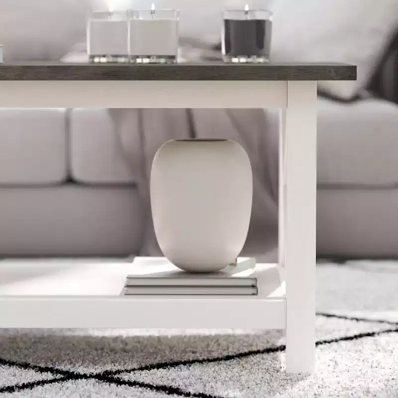 Table basse rustique Merrick Lane avec étagère inférieure, table d'appoint en bois massif de style ferme
