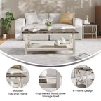 Table basse rustique Merrick Lane avec étagère inférieure, table d'appoint en bois massif de style ferme