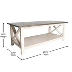Table basse rustique Merrick Lane avec étagère inférieure, table d'appoint en bois massif de style ferme