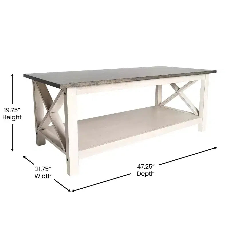 Table basse rustique Merrick Lane avec étagère inférieure, table d'appoint en bois massif de style ferme