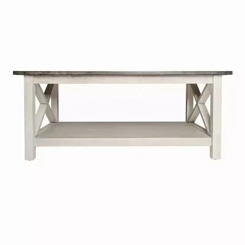 Table basse rustique Merrick Lane avec étagère inférieure, table d'appoint en bois massif de style ferme
