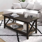 Table basse rustique Merrick Lane avec étagère inférieure, table d'appoint en bois massif de style ferme