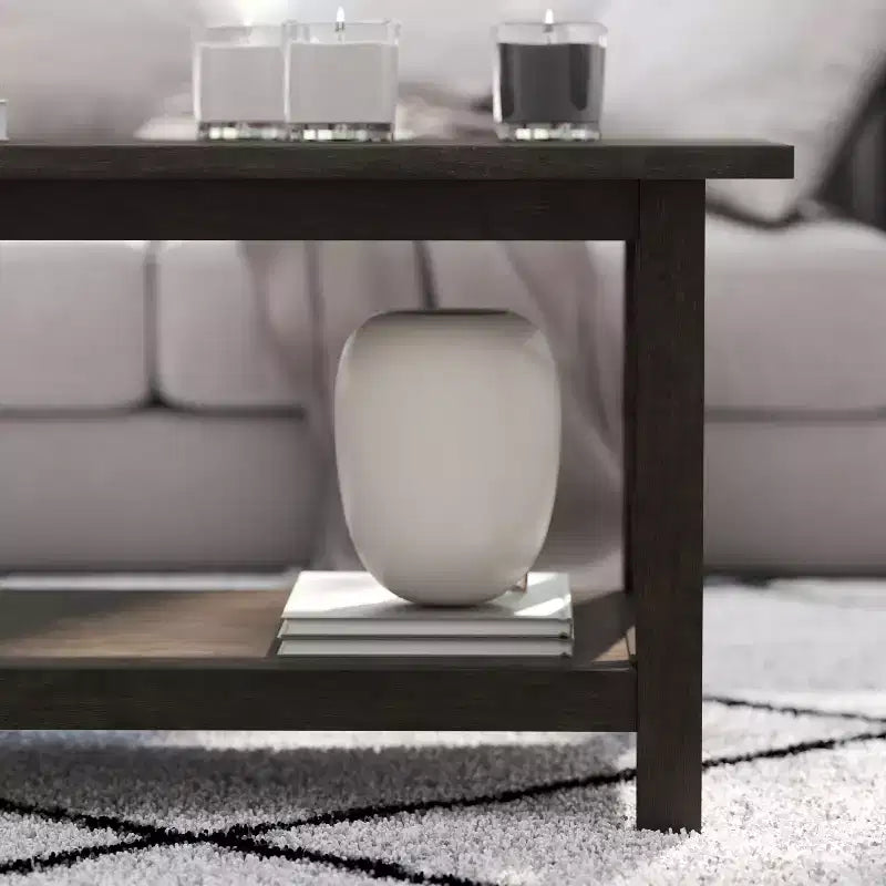Table basse rustique Merrick Lane avec étagère inférieure, table d'appoint en bois massif de style ferme