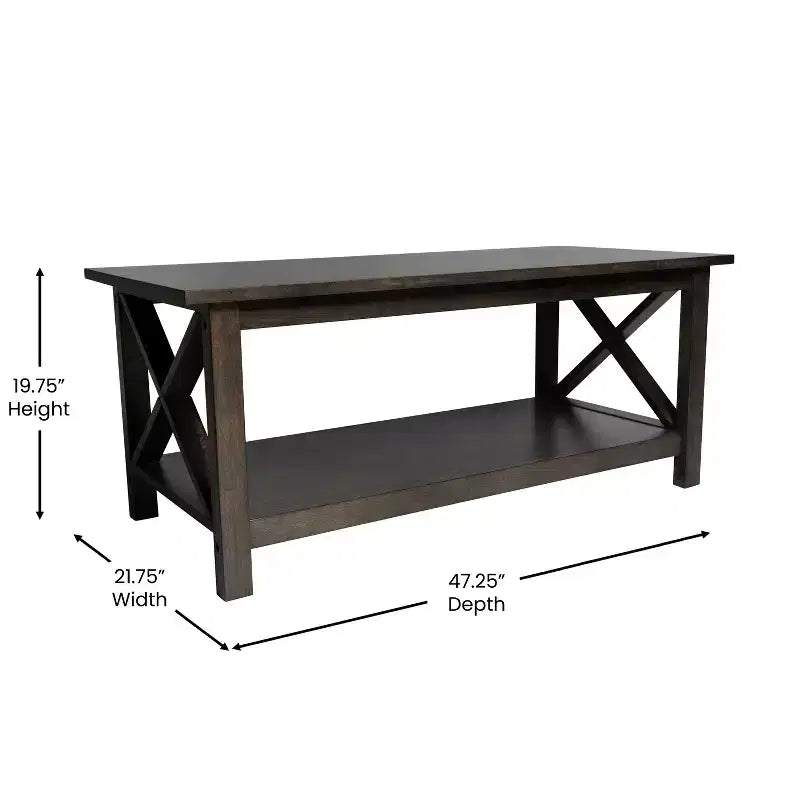 Table basse rustique Merrick Lane avec étagère inférieure, table d'appoint en bois massif de style ferme