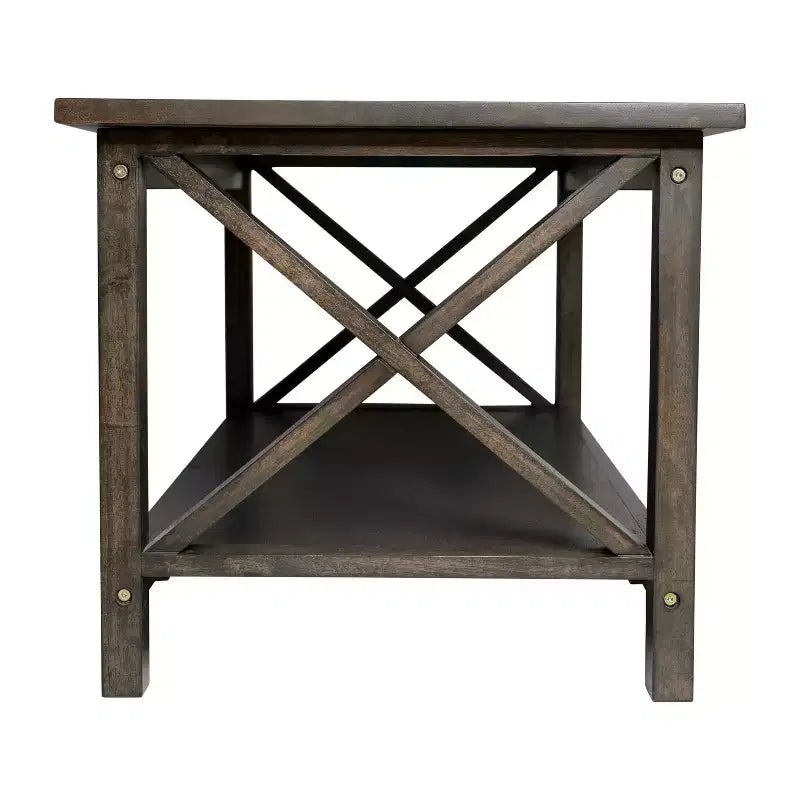 Table basse rustique Merrick Lane avec étagère inférieure, table d'appoint en bois massif de style ferme