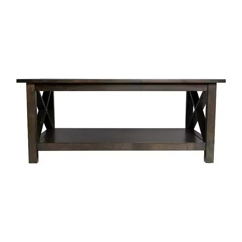 Table basse rustique Merrick Lane avec étagère inférieure, table d'appoint en bois massif de style ferme