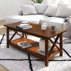 Table basse rustique Merrick Lane avec étagère inférieure, table d'appoint en bois massif de style ferme
