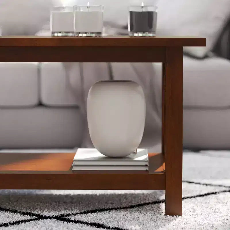 Table basse rustique Merrick Lane avec étagère inférieure, table d'appoint en bois massif de style ferme