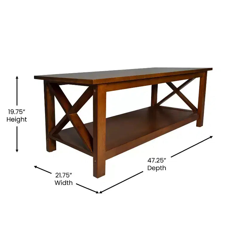 Table basse rustique Merrick Lane avec étagère inférieure, table d'appoint en bois massif de style ferme