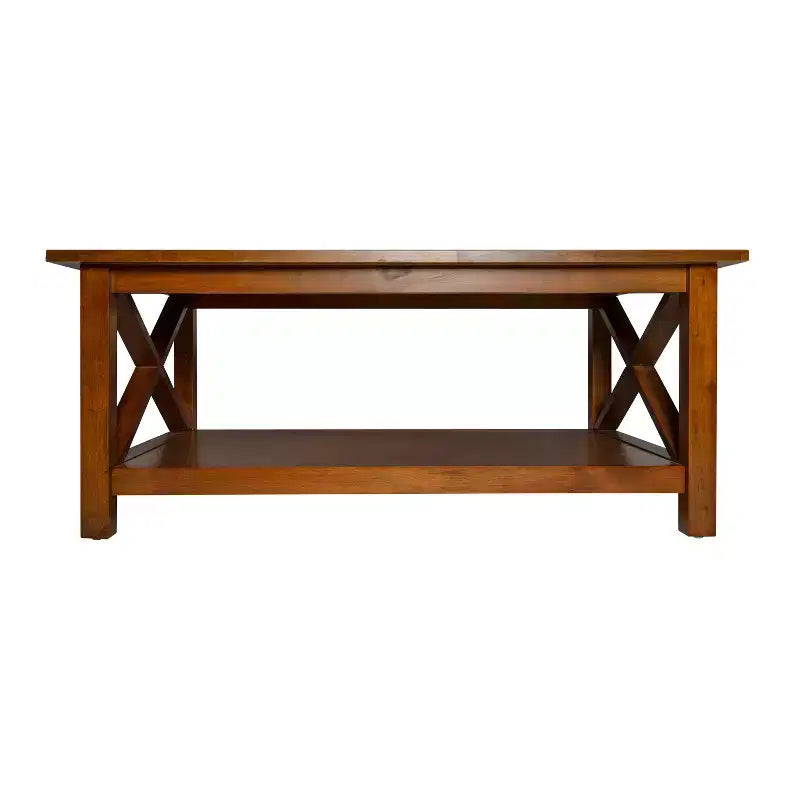 Table basse rustique Merrick Lane avec étagère inférieure, table d'appoint en bois massif de style ferme
