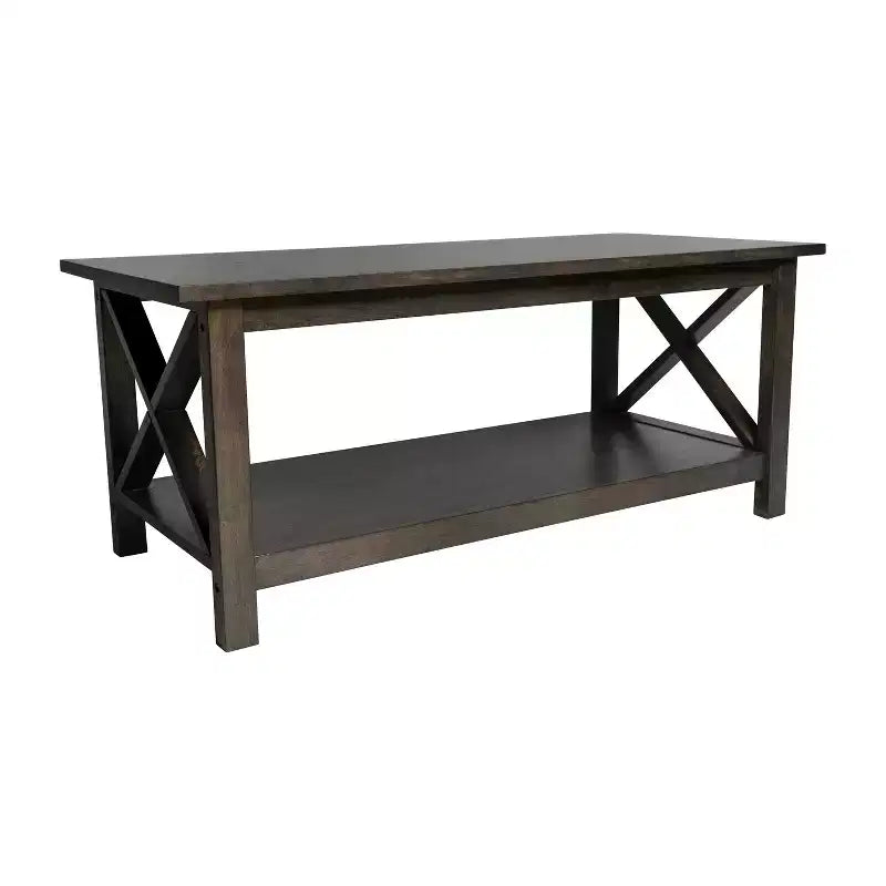 Table basse rustique Merrick Lane avec étagère inférieure, table d'appoint en bois massif de style ferme