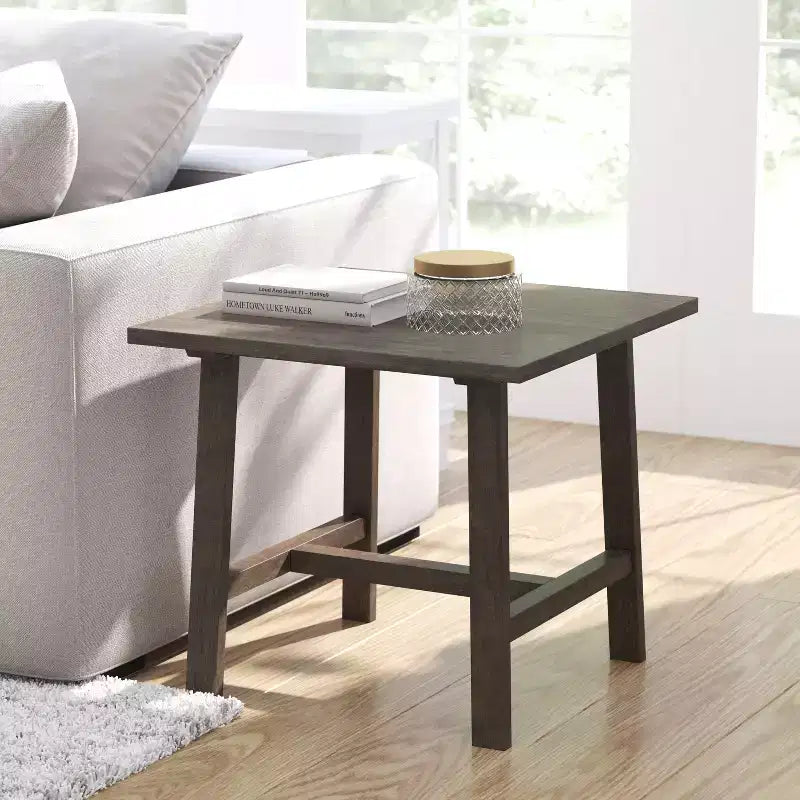 Merrick Lane, table d'appoint rustique en bois massif, modèle Trestle Farmhouse