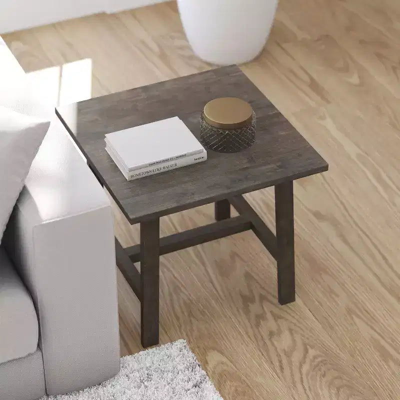 Merrick Lane, table d'appoint rustique en bois massif, modèle Trestle Farmhouse
