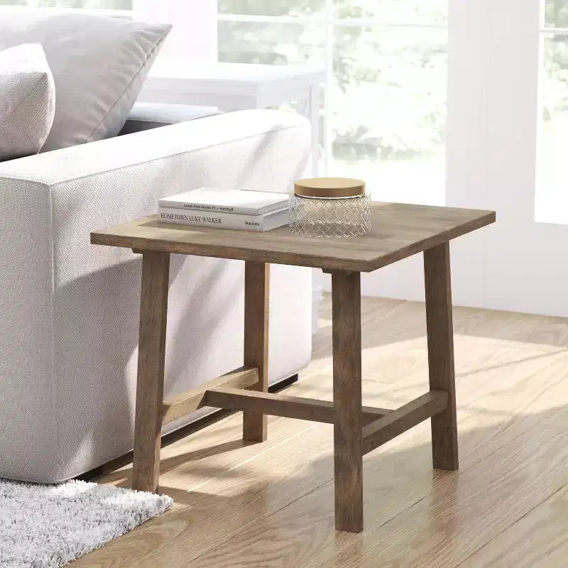 Merrick Lane, table d'appoint rustique en bois massif, modèle Trestle Farmhouse