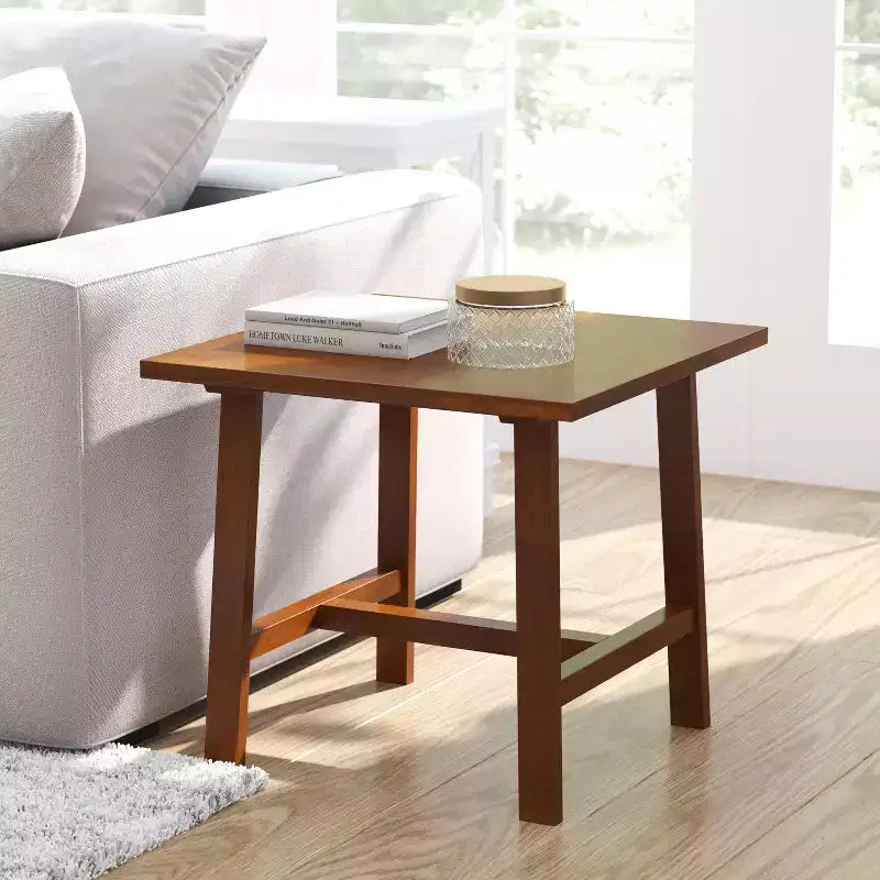 Merrick Lane, table d'appoint rustique en bois massif, modèle Trestle Farmhouse