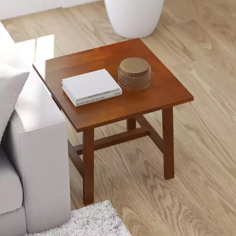 Merrick Lane, table d'appoint rustique en bois massif, modèle Trestle Farmhouse