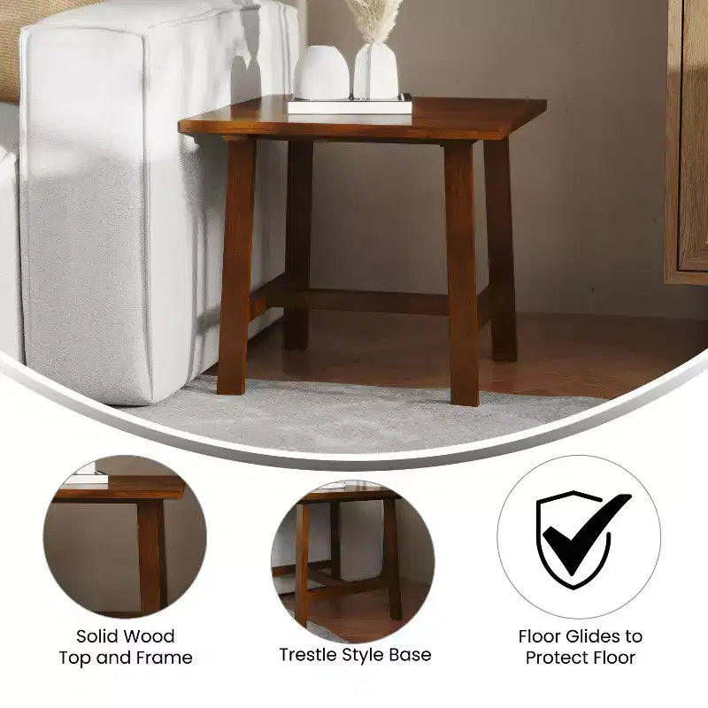 Merrick Lane, table d'appoint rustique en bois massif, modèle Trestle Farmhouse