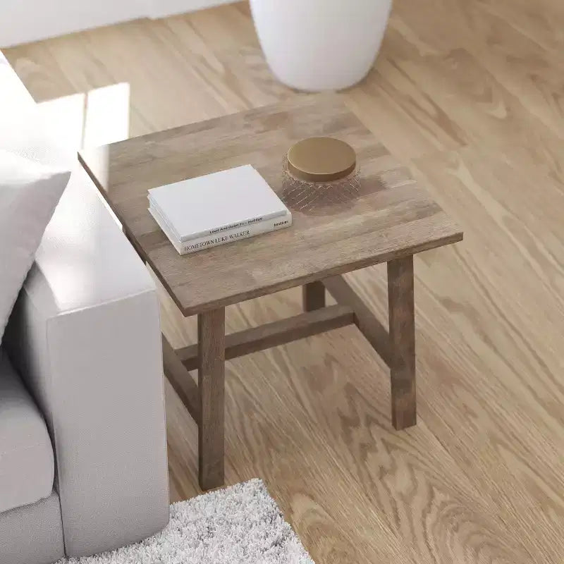 Merrick Lane, table d'appoint rustique en bois massif, modèle Trestle Farmhouse