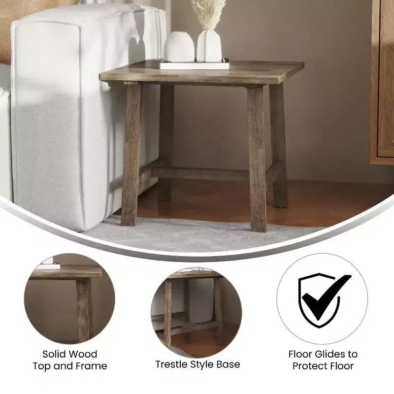 Merrick Lane, table d'appoint rustique en bois massif, modèle Trestle Farmhouse