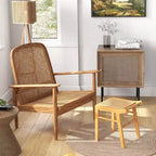 Costway Tabouret de Vanité en Bambou, Repose-Pieds Ottomane avec Dessus en Rotin, pour Salon Chambre, Naturel