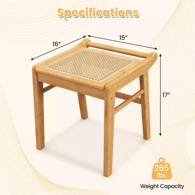 Costway Tabouret de Vanité en Bambou, Repose-Pieds Ottomane avec Dessus en Rotin, pour Salon Chambre, Naturel