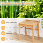 Costway Tabouret de Vanité en Bambou, Repose-Pieds Ottomane avec Dessus en Rotin, pour Salon Chambre, Naturel
