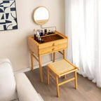 Costway Tabouret de Vanité en Bambou, Repose-Pieds Ottomane avec Dessus en Rotin, pour Salon Chambre, Naturel