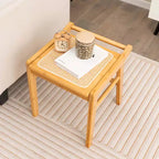 Costway Tabouret de Vanité en Bambou, Repose-Pieds Ottomane avec Dessus en Rotin, pour Salon Chambre, Naturel