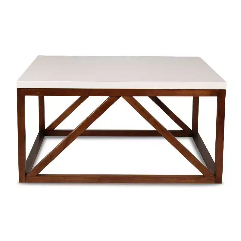 Table basse carrée Kate and Laurel Truss en MDF, 36x36x18, blanc et noyer brun