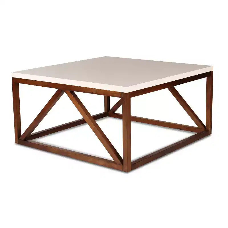 Table basse carrée Kate and Laurel Truss en MDF, 36x36x18, blanc et noyer brun